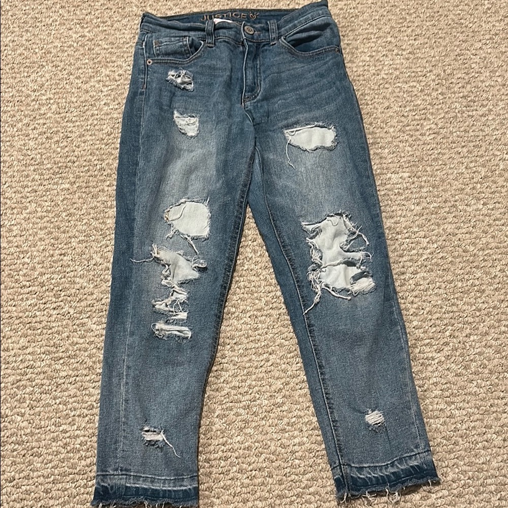 Girls Justice Slim Ripped Patched Jeans